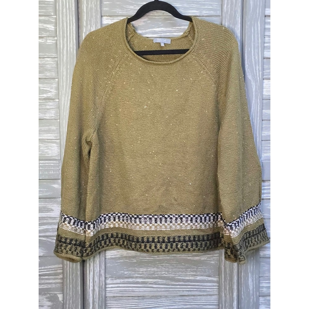 Habitat Olive Green Fair Isle Knit Sweater Women Size XL Raglan Sleeve 89726